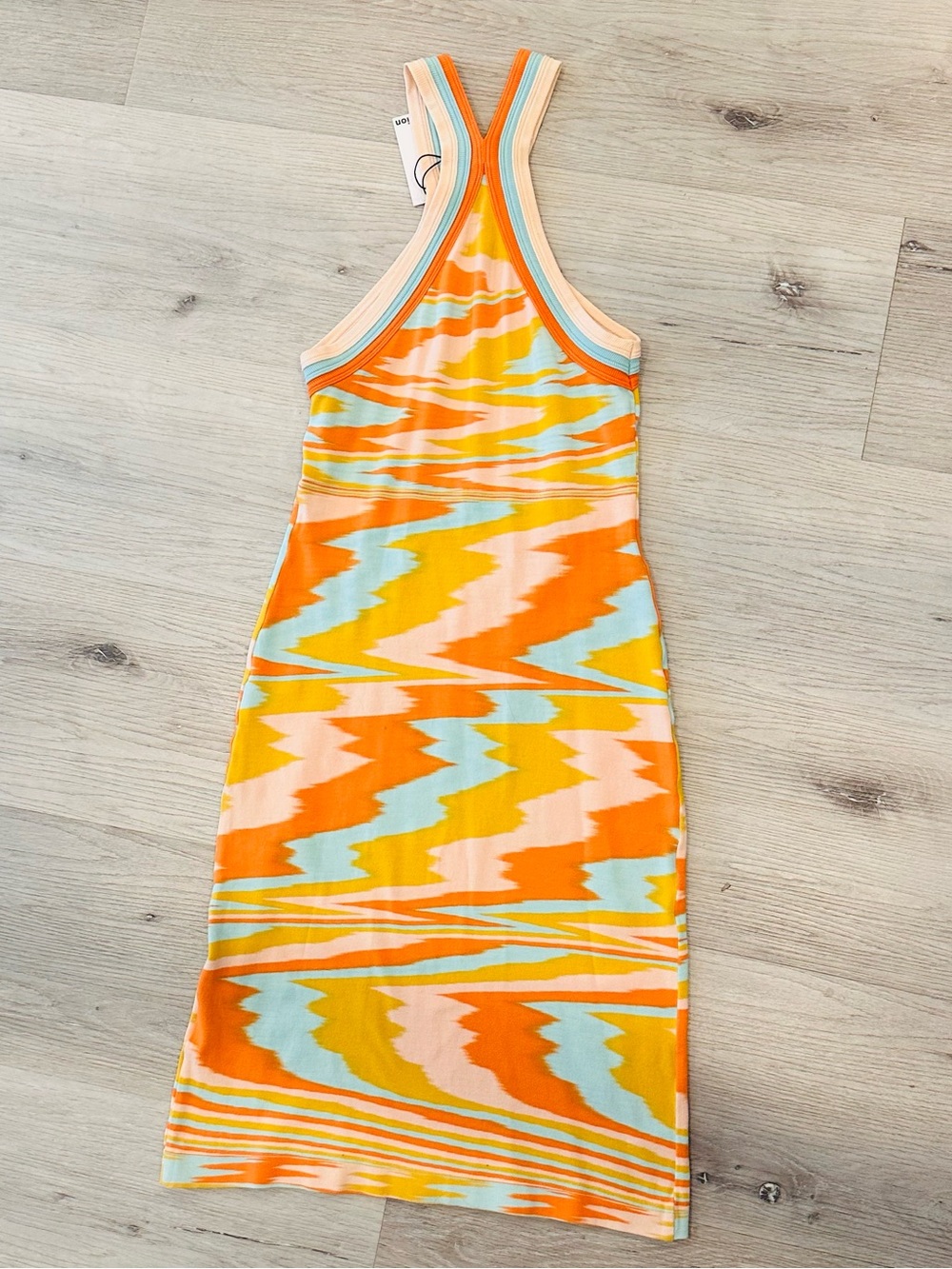 Missoni Ribbed Knit Halter Dress in Orange, Aqua & Pale Pink - Picture 2 of 6